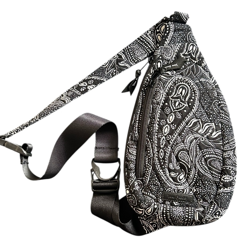 Vera Bradley Essential Sling Backpack Black and White Stellar Paisley Print - Picture 2 of 6